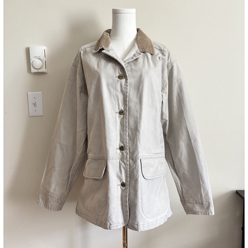 Vintage LL Bean Field Barn Coat Womens Large Chore Utility Canvas Lined Beige